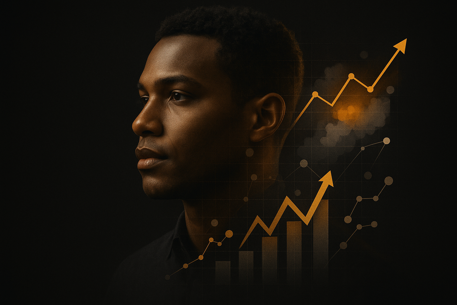 Retrato editorial em colagem minimalista com acentos dourados